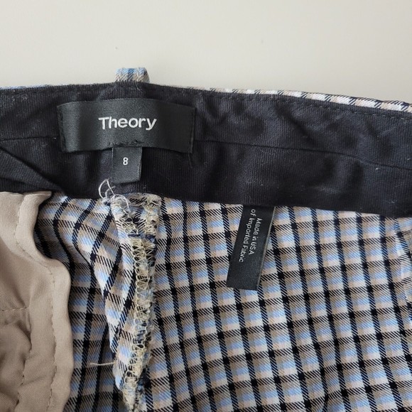Theory Womens Checkered Capris Pants Blue Black Tapered Cropped Size 8 - Picture 9 of 10